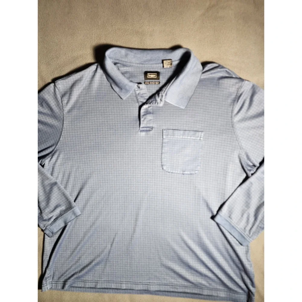 Haggar Polo Shirt Men XL Blue Collared Long Sleeve Quarter Buttons